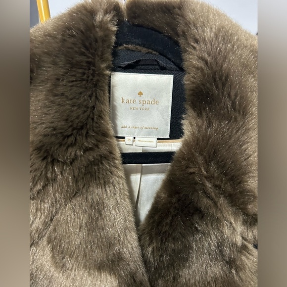 Kate Spade Trina Brown Faux Fur Black Bomber Jacket Gold Classic OldMoney - Picture 3 of 10